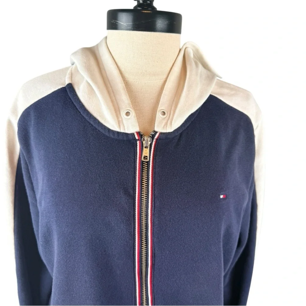 Tommy Hilfiger Navy Zip Up Hoodie Colorblock Hood Large - Picture 4 of 8